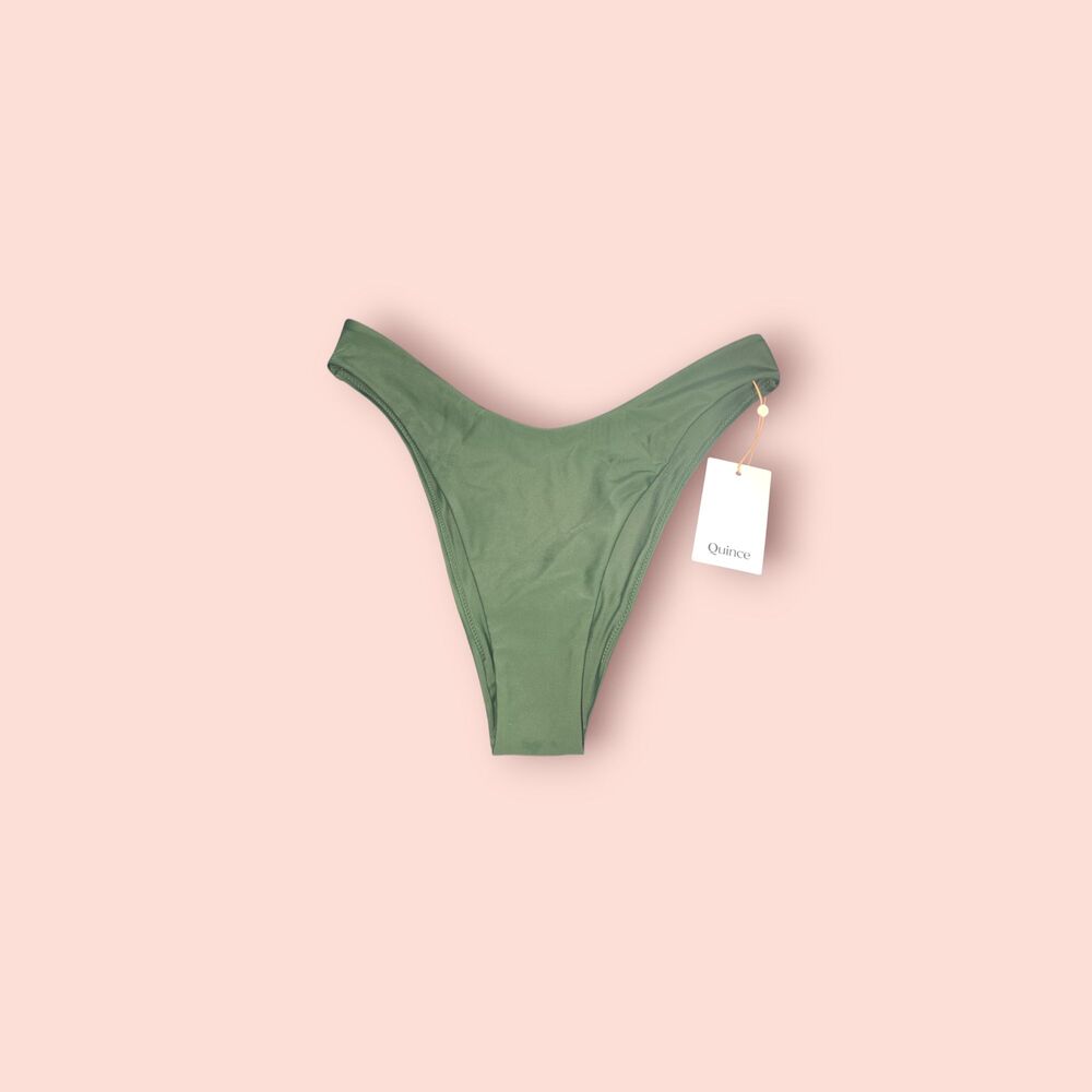Quince Italian High-Leg Bikini Bottom Palm Green Size Large Sustainable Vacay